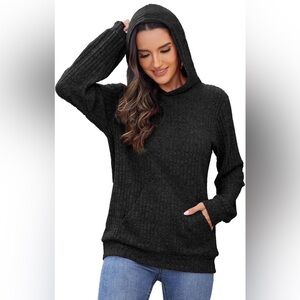 Bosmeer | Womens Long Sleeve Pullover Black Hoodie Sweatshirt | Size L | NWOT